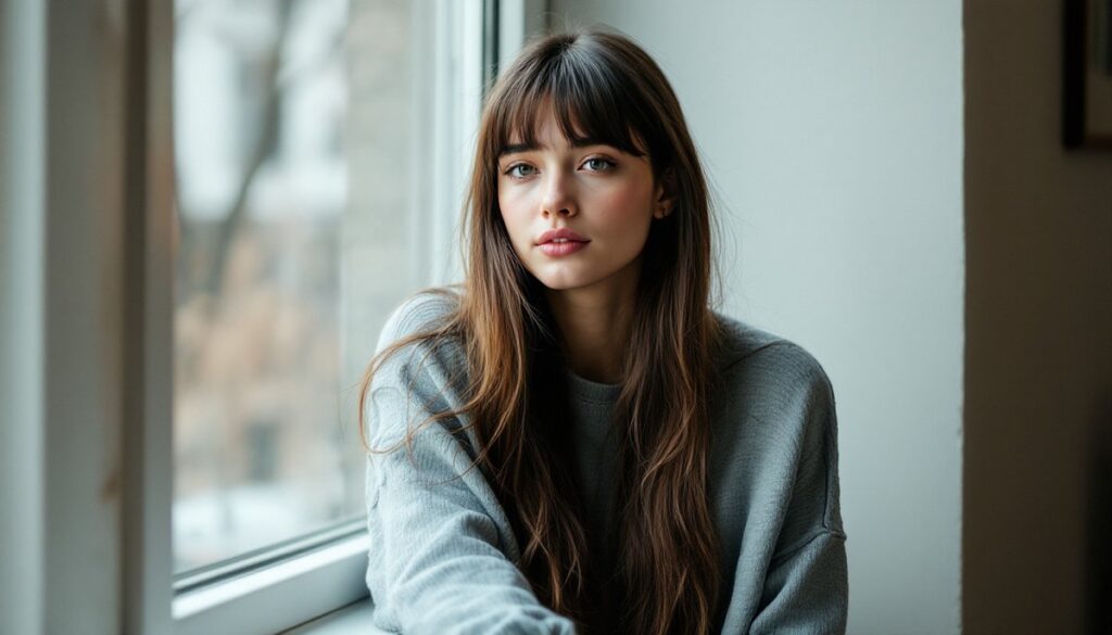 cheveux longs avec frange